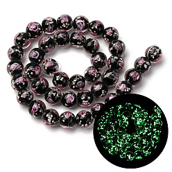 Черный Светящиеся бусины ручной работы из искусственного песка в технике лэмпворк, круглые с розовым, светится в темноте, чёрные, 9~11 мм, отверстие : 1.2~1.5 мм, около 40~41 шт / нитка, 14.80''~15.31'' (37.6~38.9 см)