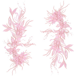 Pink Компьютеризированная вышивка, аксессуары для орнаментов из полиэстера, аксессуары для костюма, аппликация, цветок, розовые, 530x220x6 мм