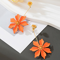 Темно-Оранжевый Серьги сплава горный хрусталь, цветок, золотые, темно-оранжевый, 63x38 мм