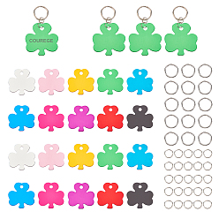 Mixed Color DIY Keychain Making Kit, Including Aluminum Pendants, Stamping Blank Tag, Clover, Iron Split Key Rings, Iron Open Jump Rings, Mixed Color, Pendants: 32.5x32.5x1mm, Hole: 4mm, 20pcs/set