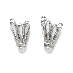 Stainless Steel Color 304 Stainless Steel with White Enamel Charms, Badminton Charms, Stainless Steel Color, 13x8mm, Hole: 0.9mm