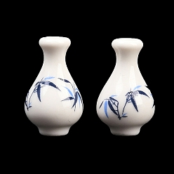Vase Ручной печатный шарики фарфора, лист, белый и голубой фарфор, ваза, 18x11 мм, отверстие : 2 мм