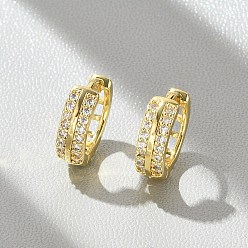 Настоящее золото 18K Латунные серьги-кольца из прозрачного кубического циркония, без свинца и без кадмия, долговечный, реальный 18 k позолоченный, 13x14x4 мм