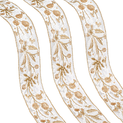 Beige 5Yards Polyester Lace Ribbon, Floral Embroidered Mesh Sewing Trim, for Garment Accessories, Beige, 1-3/4 inch(45~47mm)