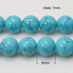 Deep Sky Blue Synthetic Turquoise Beads Strands, Dyed, Round, Deep Sky Blue, 8mm, Hole: 1mm, about 50pcs/strand, 15.7 inch