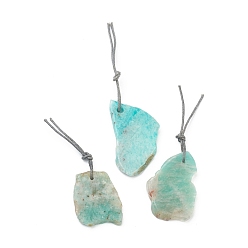 Amazonite Natural Amazonite Pendants, with Hemp Rope, Nuggets, 33~50.5x22.5~32x4~6mm, Hole: 1.6~4mm