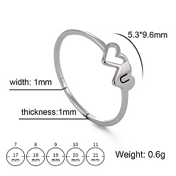 Letter U 304 Кольца из нержавеющей стали для женщин и мужчин, сердечко с буквой а~г, Буква U, внутренний диаметр: 17 мм