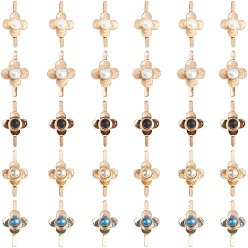 Couleur Mélangete 30pcs 5 clips de boucle de chaussure en fer de couleurs, avec perle d'imitation, pour les chaussures décoration, fleur, or et de lumière, couleur mixte, 19.5x36.5x10mm, 6 pcs / couleur