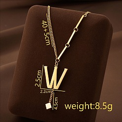 Letter W 304 кулон с инициалом из нержавеющей стали с ожерельем из игральных костей, золотые, Буква W, 15.75 дюйм (40 см), Кулон : 25x22 мм