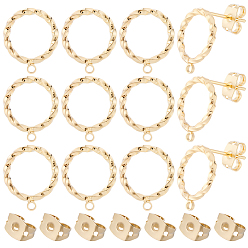 Echt 18 k vergoldet 20pcs Ohrstecker aus Messing, langlebig überzogen, Twist, Nickel frei, mit 20pcs Ohrmutter, echt 18 k vergoldet, 14x11.9 mm, Bohrung: 1.2 mm, Stift: 0.8 mm