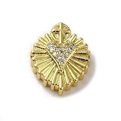 Настоящее золото 18K Покрытие стойки латунь микропаве прозрачные подвески из кубического циркония, без свинца и без кадмия, долговечный, сердцевидная, реальный 18 k позолоченный, 15.5x13x4.5 мм, отверстие : 1.4 мм