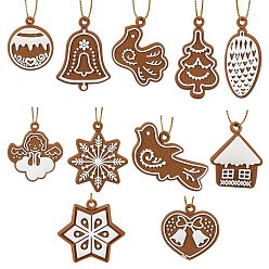 Coconut Marrón Decoraciones colgantes de plástico con tema navideño, con cuerda, formas mixtas, coco marrón, 28~51x23~44x3.5~4 mm, agujero: 3 mm, 22 unidades / caja