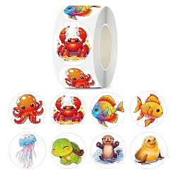 Mixed Shapes Клейкие этикетки для рулонов, для конвертов, пузырчатые рассылки и пакеты, морские животные, разнообразные, 25 мм, 500шт / рулон