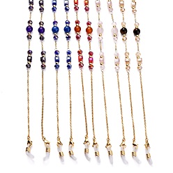Golden 304 Stainless Steel Eyeglasses Chains, Neck Strap for Eyeglasses, with Cable Chains, Glass Beads, Natural Gemstone Round Beads and Rubber Loop Ends, Mixed Color, Golden, Golden, 33.07 inch(84cm)