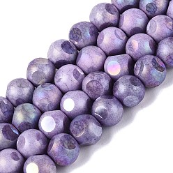 Средний Фиолетовый Нити из непрозрачных стеклянных бусин с эффектом омбре, окрашенные методом гальванического покрытия., круглые, с покрытием AB цвета, граненый(6 граненый), средне фиолетовый, 8~8.5 мм, отверстие : 1~1.2 мм, около 47~48 шт / нитка, 14.17~14.76 дюйм (36~37.5 см)