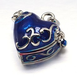 Синий Эмали сердце стойки покрытие латунь молитва коробка подвески, желаю коробке, синие, 20x21x12 мм, отверстие : 5x3 мм