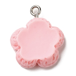 Pink Opaque Resin Pendants, Flower Charms with Platinum Plated Iron Loops, Pink, 20x18x6mm, Hole: 2mm