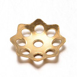 Золотой Ионное покрытие цветов (ip) 304 колпачки для бусинок из нержавеющей стали, золотые, 10.5x1.5 мм, отверстие : 1.5 мм