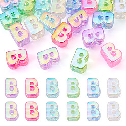 Letter B 20Pcs UV Plating Transparent Acrylic European Beads, Large Hole Iridescent Beads, Mixed Color, Letter B, 20.5x15x13.5mm, Hole: 6mm