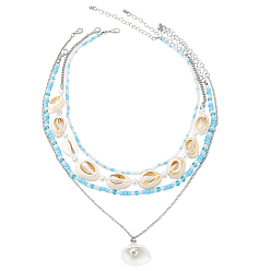 Платина Комплект ожерелий из сплава и искусственного жемчуга, с железной и латунной цепью, платина, 16.26 дюйм (41.3 см), 4 шт / комплект