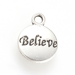 Античное Серебро Сплавочные подвески тибетского стиля, плоский круглый с верой, без кадмия и без свинца, античное серебро, 15.5x11.5x1.5 мм, Отверстие : 2 мм , около 1280 шт / 1000 г