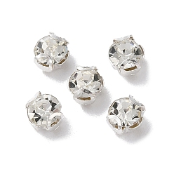 Прозрачный Круглый пришить стразами, многожильных ссылки, стекло горный хрусталь, с настройками зубцов из нержавеющей стали, аксессуары для одежды, граненые, прозрачные, 5x4 мм, отверстие : 0.9 мм