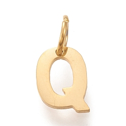 Letter Q 304 подвески из нержавеющей стали, с прыжковых колец, ручная полировка, золотые, letter.q, 10x7x1 мм, отверстие : 4.5 мм