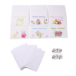 Rabbit Rectangle Paper Greeting Cards, with Rectangle Envelope and Flat Round Self Adhesive Paper Stickers, Easter Day Wedding Birthday Invitation Card, Easter Theme Pattern, 110x160x1mm