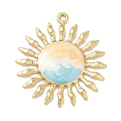 Желтый 304 нержавеющей стальной эмали подвески, солнечные чары, ионное покрытие (ip), реальный 18 k позолоченный, желтые, 35x31.5x3 мм, отверстие : 1.8 мм