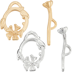 Золотой & Серебряный 10шт. 2 цвета, экологически чистые латунные застежки-карабины, без кадмия и без свинца, долговечный, Кольцо с цветком, золотой и серебряный, звенеть:, 17x12x2.5 мм, бар: 5x18x4 mm, отверстие : 3x1 мм, 5 шт / цвет