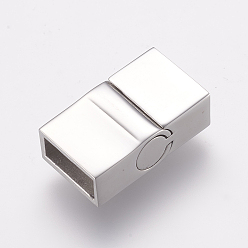 Couleur Acier Inoxydable Résistant au ternissement 304 fermoirs magnétiques en acier inoxydable avec extrémités collées, surface lisse, rectangle, couleur inox, 20.5x12x7mm, Trou: 4.5x9.5mm