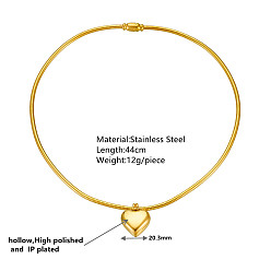 Golden 304 Stainless Steel Heart Pendant Round Snake Chain Necklaces for Women, Golden, 17.32 inch(44cm)