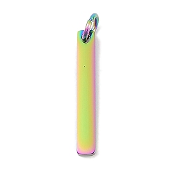 Rainbow Color Ионное покрытие (ip) 304 подвески из нержавеющей стали, с целью перехода в кольце, зеркальная полировка, прямоугольный шарм, штамповка пустой метки, Радуга цветов, 15x3x1.5 мм, отверстие : 3 мм