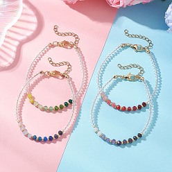 Mixed Color 4Pcs Dyed Natural Malaysia Jade & Glass Beaded Bracelets for Women, Rondelle, Gradient Color, Mixed Color, 7.13 inch(18.1cm)