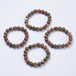 Unakite Natural Unakite Beaded Stretch Bracelets, Round, 2-1/8 inch(53mm)