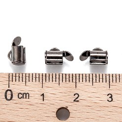 Gunmetal Brass Slide On End Clasp Tubes, Slider End Caps, Gunmetal, 6x6x4mm, Hole: 1x2mm, Inner Diameter: 3mm