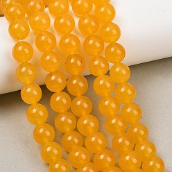 Orange Dyed Natural White Jade Beads Strands, Smooth Round, Orange, 10~10.2mm, Hole: 1mm, about 38pcs/strand, 14.96''~15.28''(38~38.8cm)