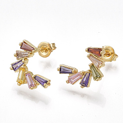 Golden Brass Cubic Zirconia Stud Earrings, with Ear Nuts, Golden, 14.5x9.5mm, Pin: 0.7mm