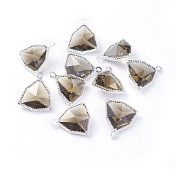Светло-серый Стеклянные подвески, с фурнитурой Berzel с открытой спиной из экологически чистого сплава, граненые, треугольные, серебряный цвет гальваническим, светло-серый, 17x14.5x7 мм, отверстие : 1.2 мм
