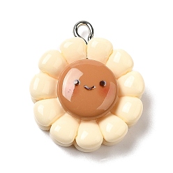 Цветок Непрозрачные подвески смолы, с платиновыми железными петлями, цвет колоса кукурузы, цветок, 26x21x7.5 мм, отверстие : 2.5 мм