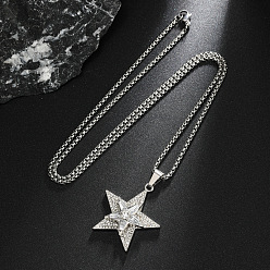 Platino Collares con colgante de estrella de aleación, cristal y diamantes de imitación para hombre, Platino, 23.62 pulgada (60 cm)