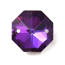 Темно-Фиолетовый Подвески-коннекторы из гальванизированного стекла со стразами, граненые восьмиугольные ссылки, темно-фиолетовый, 18x18x10 мм, отверстие : 1.6 мм