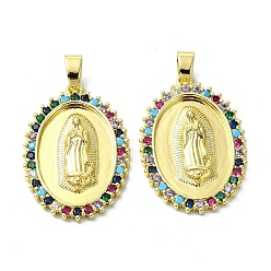 Colorful Rack Plating Brass Micro Pave Cubic Zirconia Pendants, Real 18K Gold Plated, Long-Lasting Plated, Lead Free & Cadmium Free, Oval with Human, Colorful, 30x20.5x2.5mm, Hole: 5.5mm