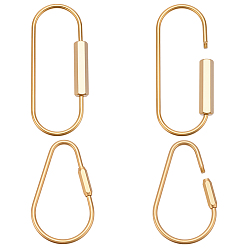 Золотой 4 шт 2 стили латунные винтовые зажимы, овал и слеза, золотые, 63~87x36~37x3~8 мм, 2 шт / стиль