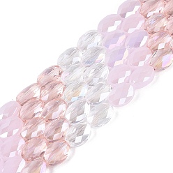 Pink Нити из гальванически покрытых искусственным нефритом и непрозрачных и прозрачных стеклянных бусин, смешанный стиль, овальные, с покрытием AB цвета, граненые, розовые, 10.5~11x8x5 мм, отверстие : 1.2~1.4 мм, около 32~36 шт / нитка, 13.98~15.91 дюйм (35.5~40.5 см)