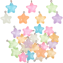 (52) Непрозрачная лаванда 42шт 7 цвета подвески из светящейся прозрачной смолы, звезды прелести, светится в темноте, из нержавеющей стали с цветным покрытием 304 петли из нержавеющей стали, разноцветные, 25x23x8.5 мм, отверстие : 1.8 мм, 6 шт / цвет