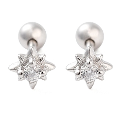 Платинированный 925 серьги-хрящи из стерлингового серебра с микропаве из кубического циркония для женщин, звезда, Реальная платина, 4.5x4.5 мм