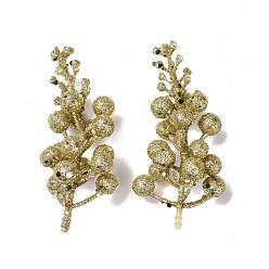 Gold Plastic Imitation Fruit Stem Accessories, with Iron and Foam Finding, Glitter Powder, for DIY Christmas Tree, Wreath, Party Decoration, Gold, 120x49x44mm