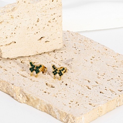 Зеленый Бабочка 304 серьги-гвоздики из нержавеющей стали с кубическим цирконием для женщин, золотые, зелёные, 9x10 мм