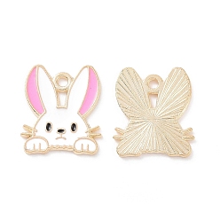 Бледно-Розовый Подвески из эмали и сплава, золотой свет, очарование головы кролика, розовый жемчуг, 16x14x1 мм, отверстие : 1.5 мм